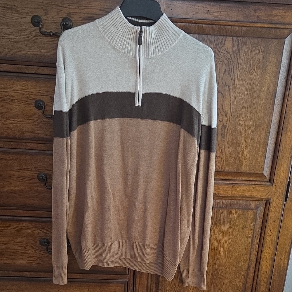 Structure Men's Cream and Brown Zip-Up Sweater